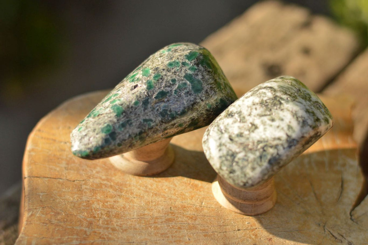 Polished Green Emeralds In Matrix Standing Free Forms x 3 From Sandawana, Zimbabwe - TopRock