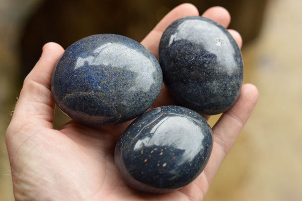 Polished Large Blue Lazulite Palm Stones  x 12 From Madagascar - TopRock