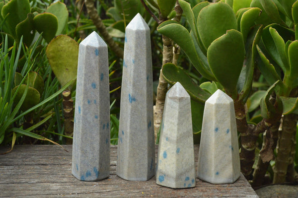 Polished Blue Spinel Spotted Quartz/Blue Dalmatian Stone Points x 4 From Madagascar - TopRock