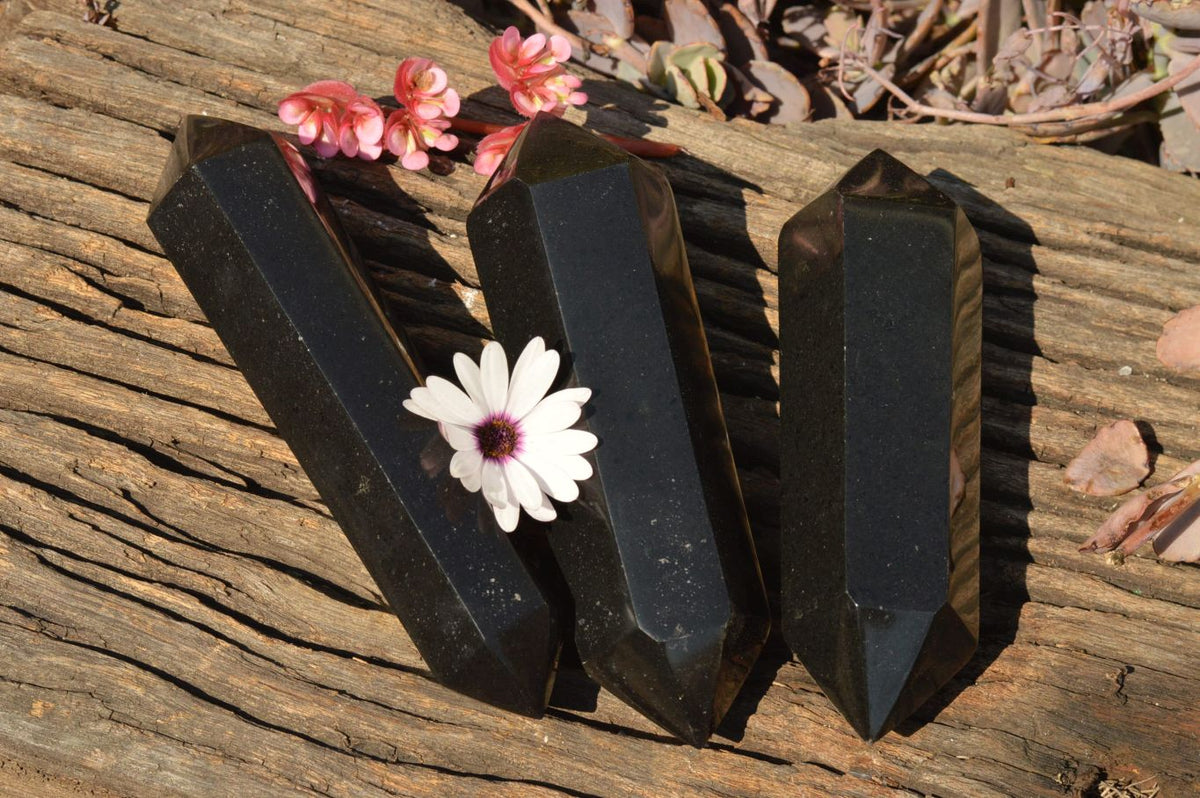 Polished Double Terminated Black Basalt Points x 3 From Madagascar - TopRock