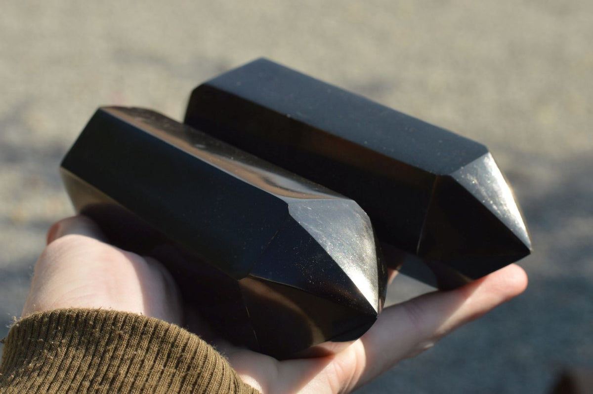 Polished Double Terminated Black Basalt Points x 3 From Madagascar - TopRock