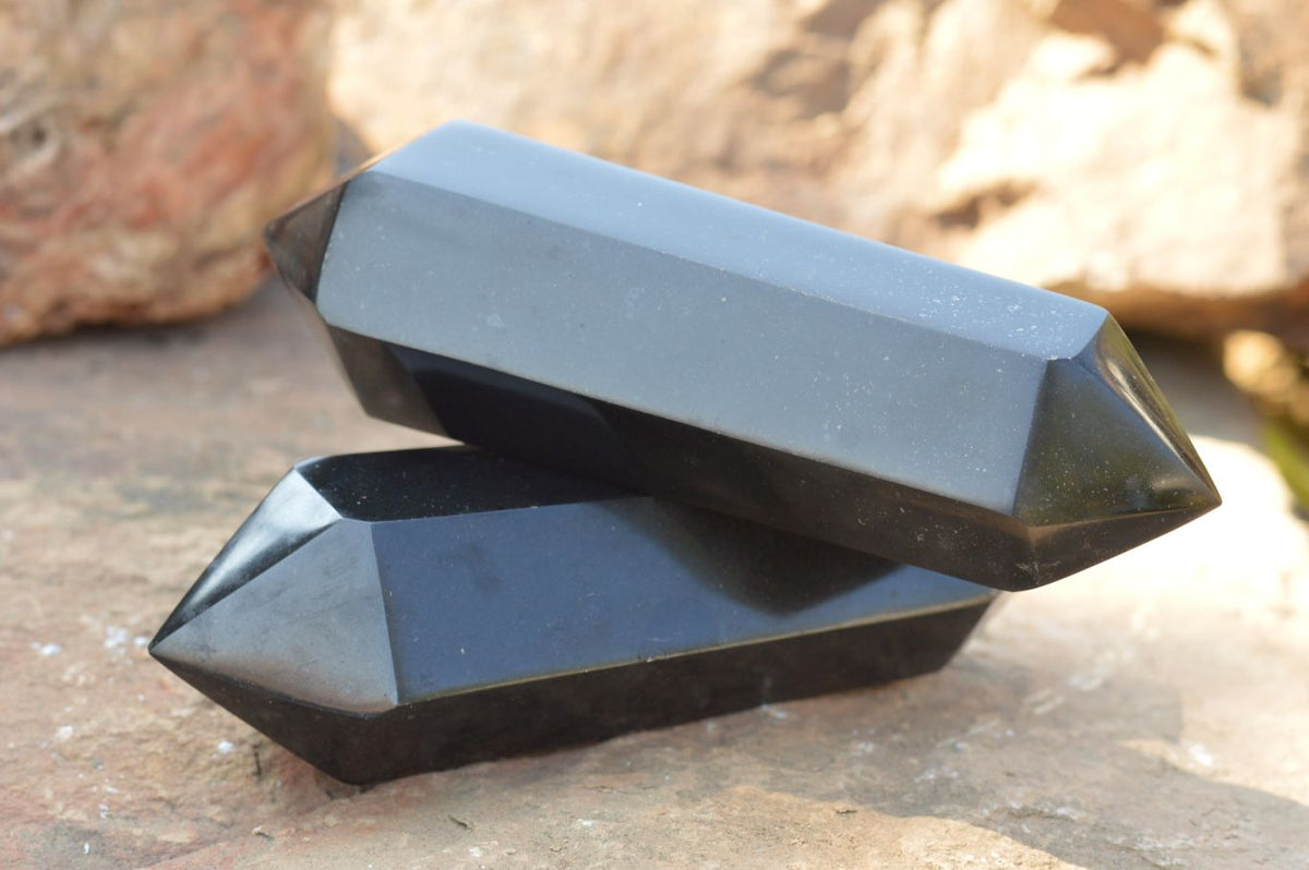 Polished Double Terminated Black Basalt Points x 3 From Madagascar - TopRock