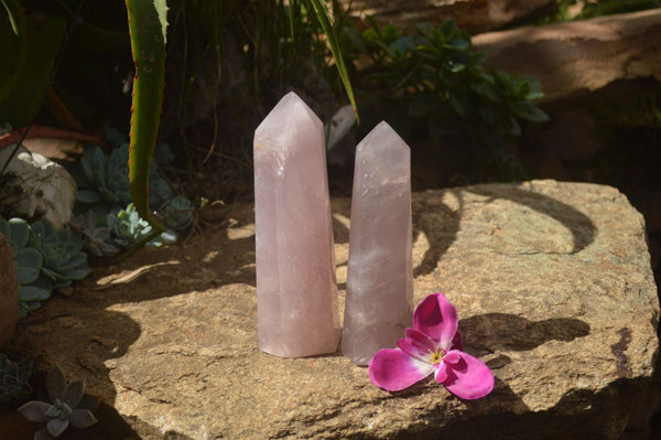 Polished Gemmy Pink Rose Quartz Points  x 2 From Ambatondrazaka, Madagascar - TopRock