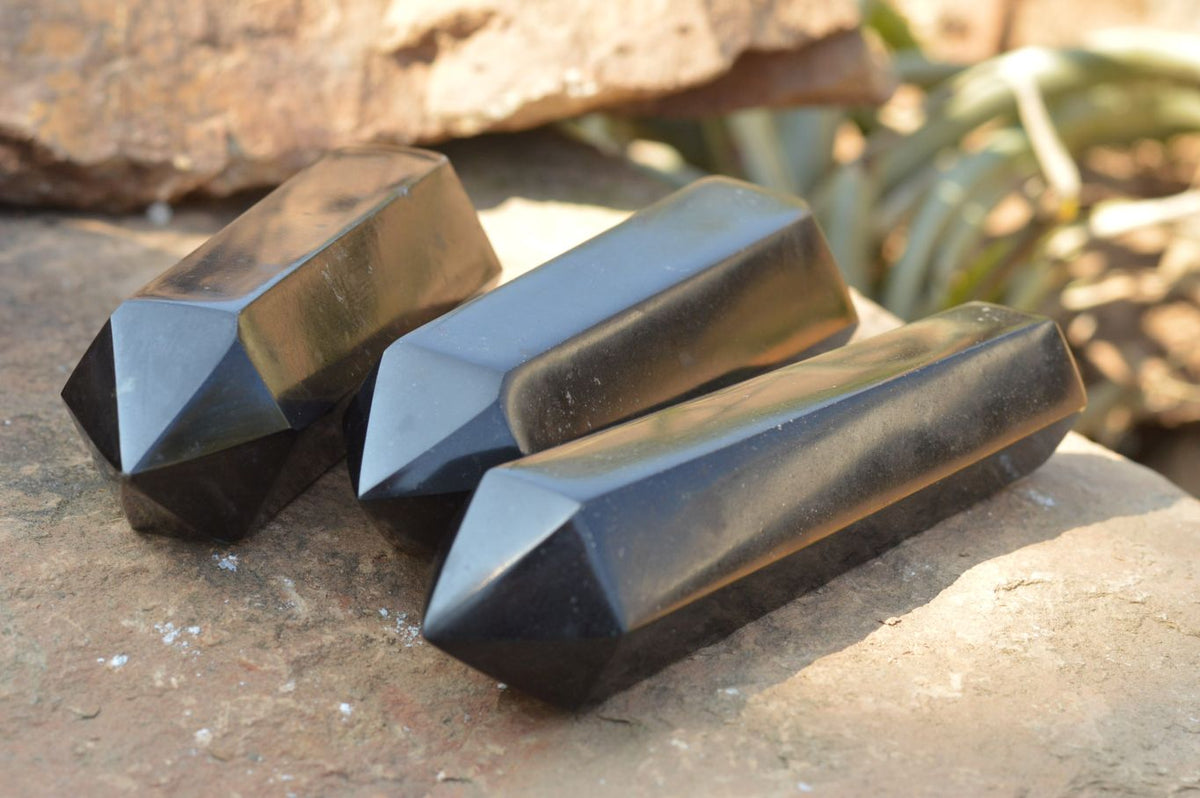 Polished Double Terminated Black Basalt Points x 3 From Madagascar - TopRock