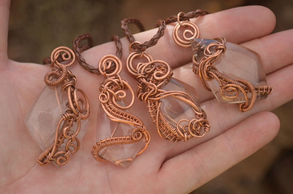 Polished Clear Quartz Copper Wire Wrapped Pendants  - Sold Per Piece -  From Madagascar - TopRock