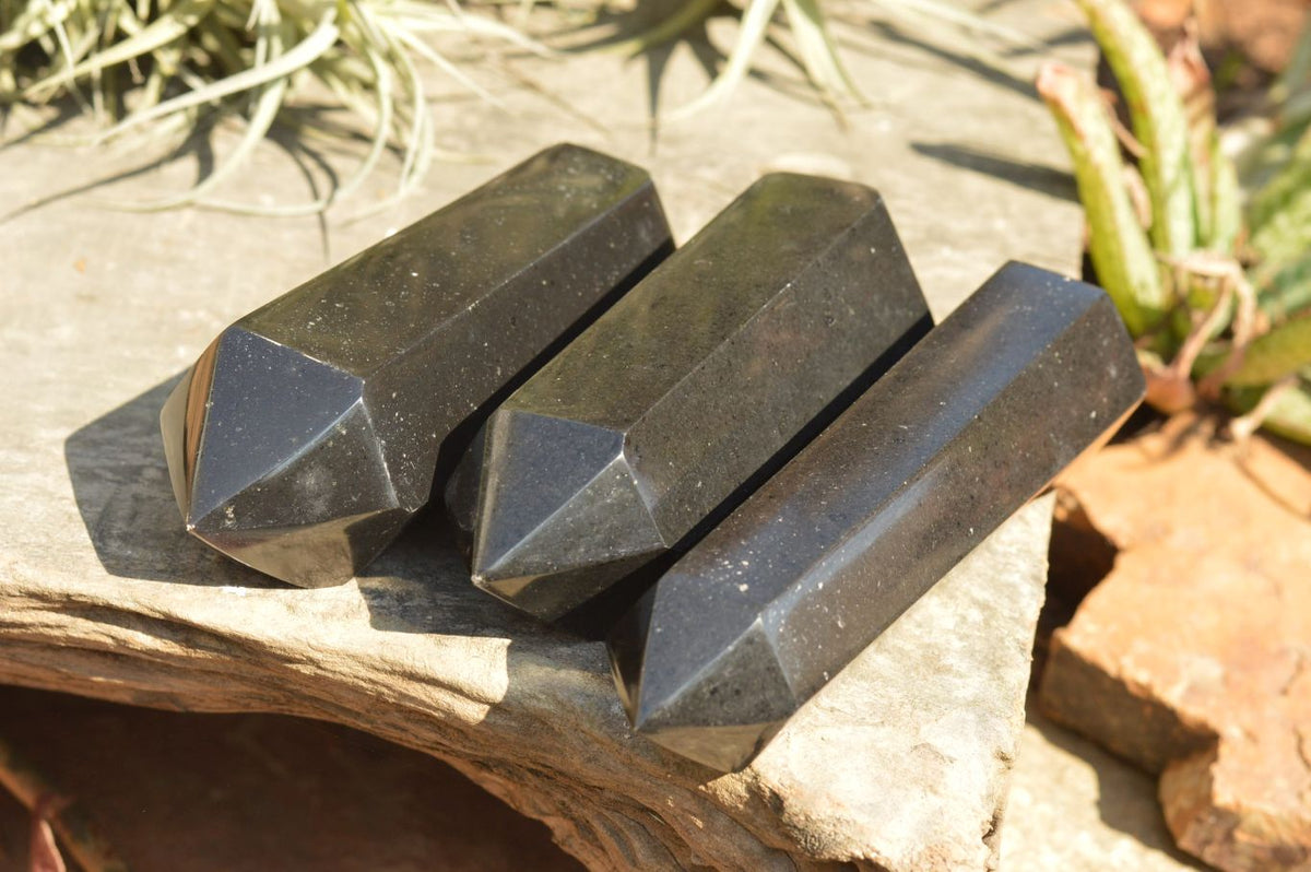 Polished Double Terminated Black Basalt Points x 3 From Madagascar - TopRock