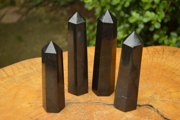 Polished Stunning Pitch Black Basalt Crystal Points x 6 From Madagascar - TopRock