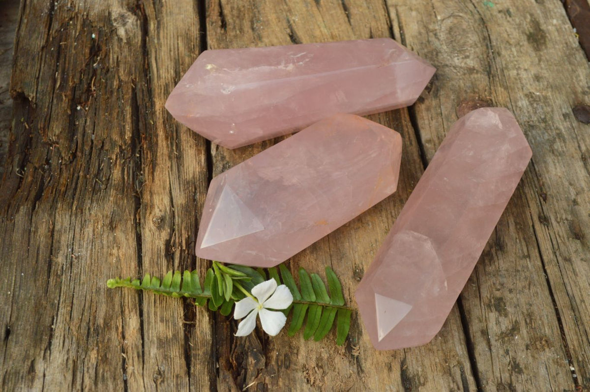 Polished Double Terminated Gemmy Rose Quartz Points x 3 From Madagascar - TopRock