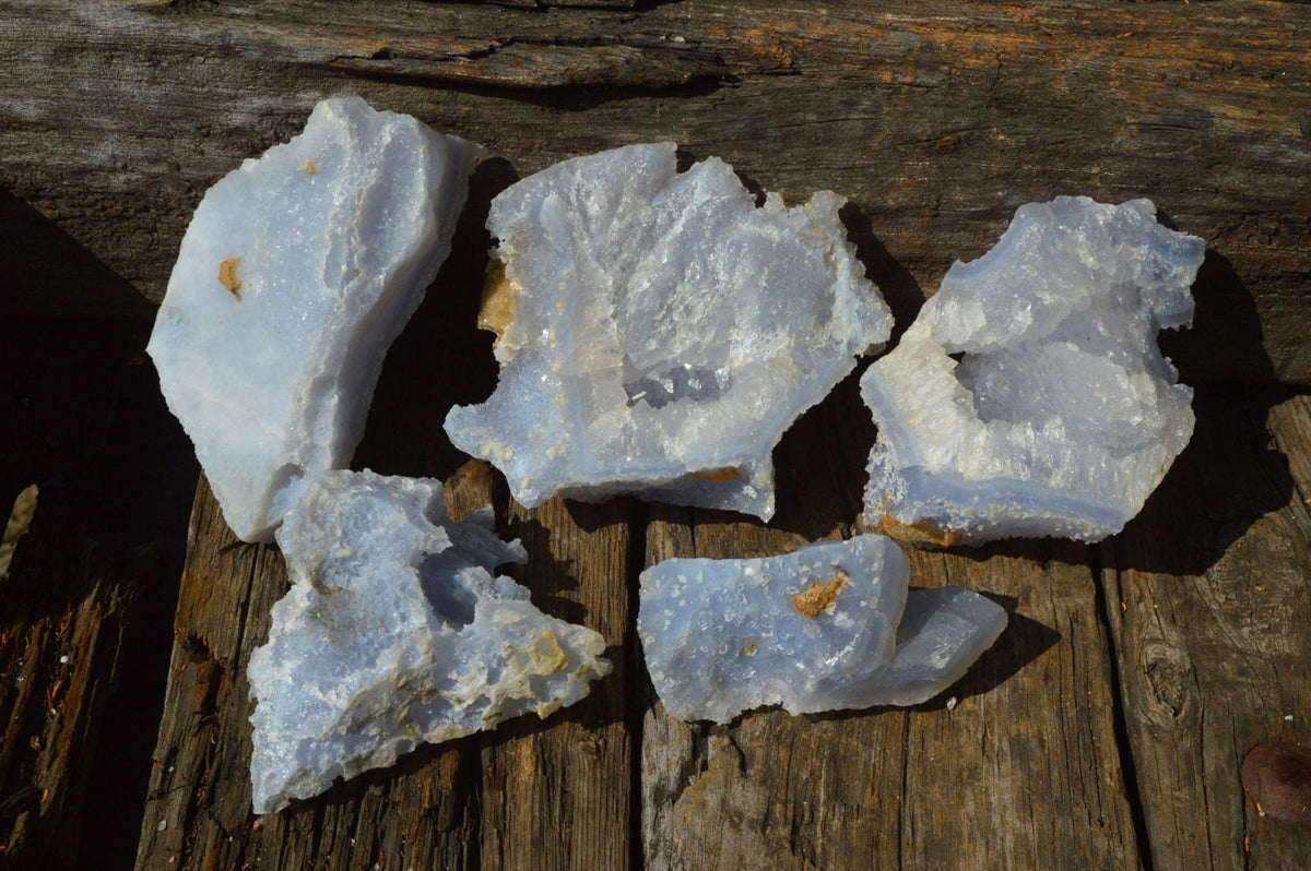 Natural Etched Blue Lace Agate Chalcedony Specimens x 5 From Nsanje, Malawi - TopRock