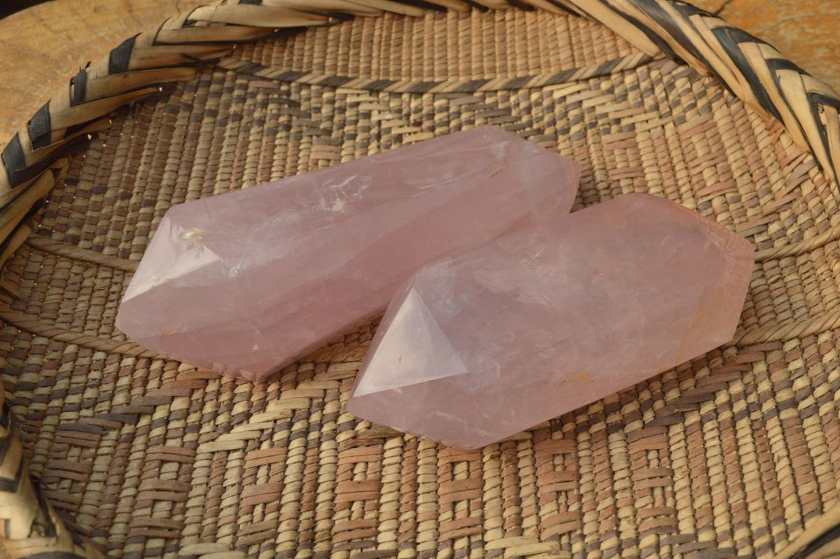 Polished Double Terminated Gemmy Rose Quartz Points x 3 From Madagascar - TopRock