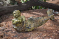Polished Leopard Stone & White Marble Mermaid Sculptures  x 2 From Zimbabwe - Toprock Gemstones and Minerals