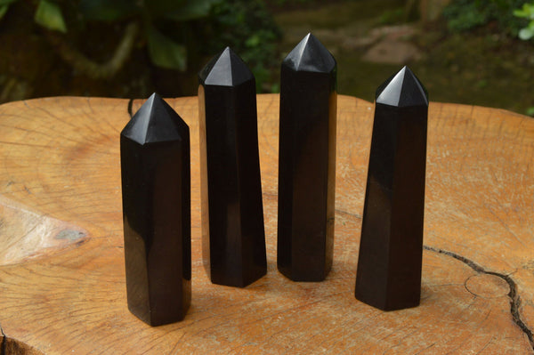 Polished Black Basalt Crystal Points x 5 From Madagascar - TopRock