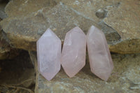 Polished Gemmy Double Terminated Rose Quartz Points x 6 From Antsirabe, Madagascar - Toprock Gemstones and Minerals