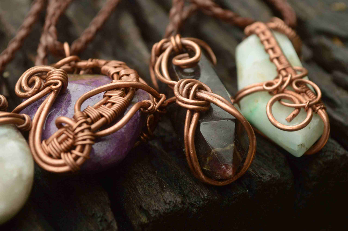 Polished Mixed Jewellery Free Forms With Copper Art Wire Pendants x 6 From Southern Africa - TopRock