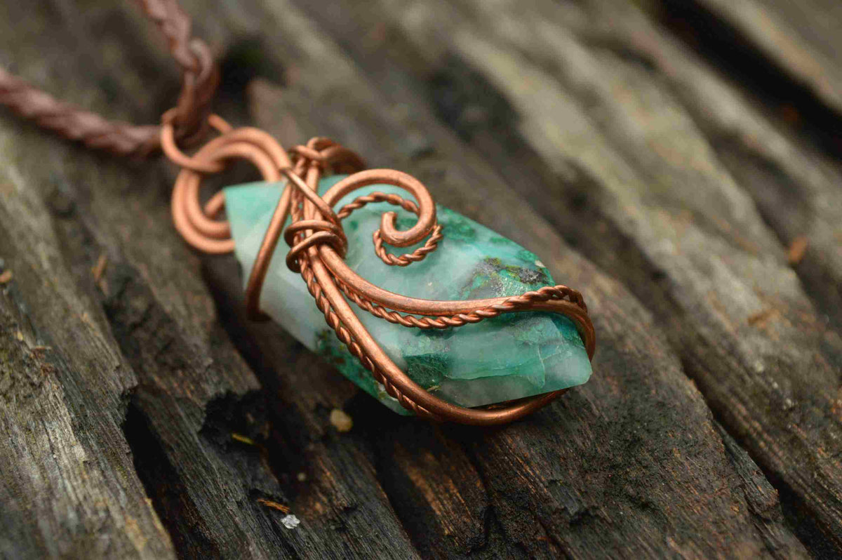 Polished Mixed Jewellery Free Forms With Copper Art Wire Pendants x 6 From Southern Africa - TopRock