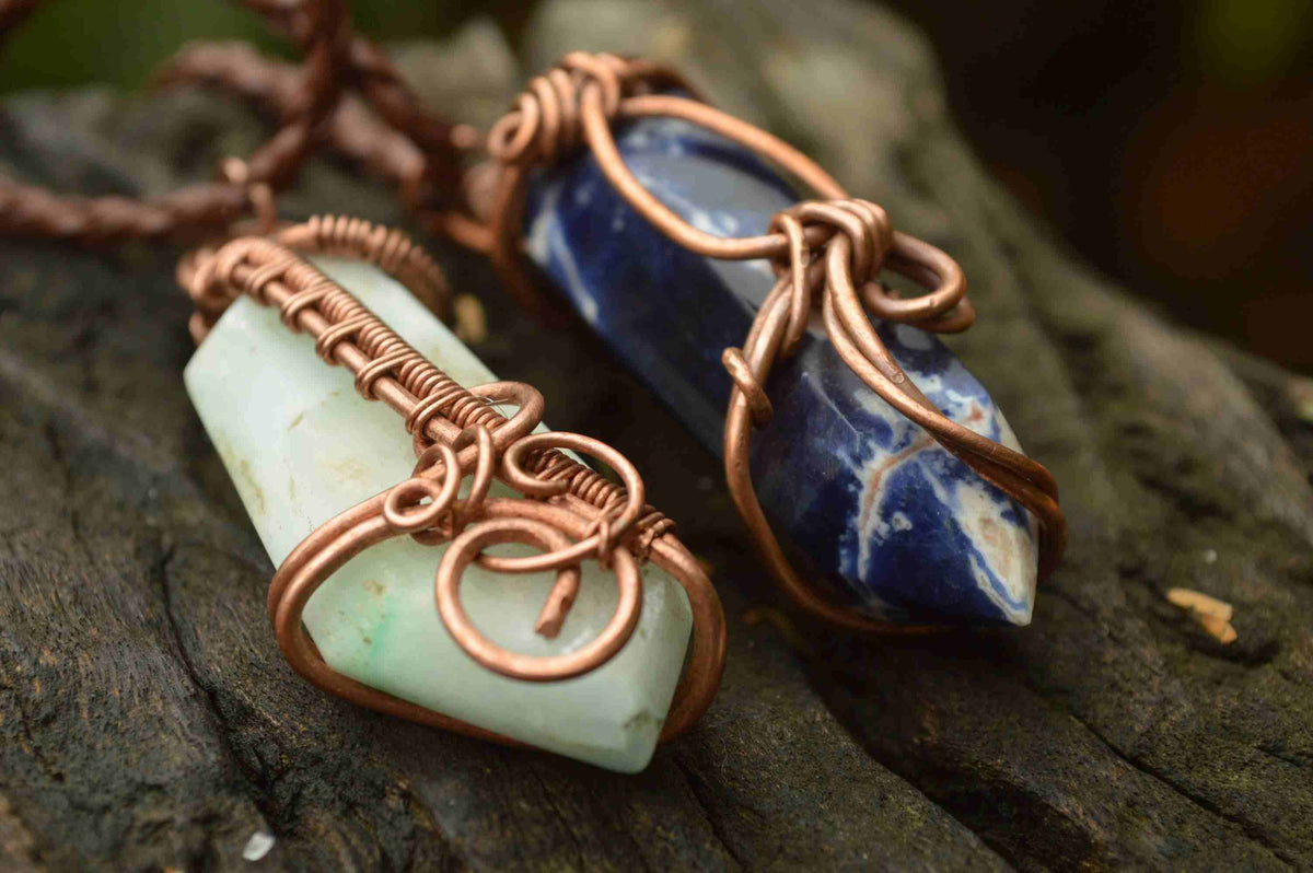 Polished Mixed Jewellery Free Forms With Copper Art Wire Pendants x 6 From Southern Africa - TopRock