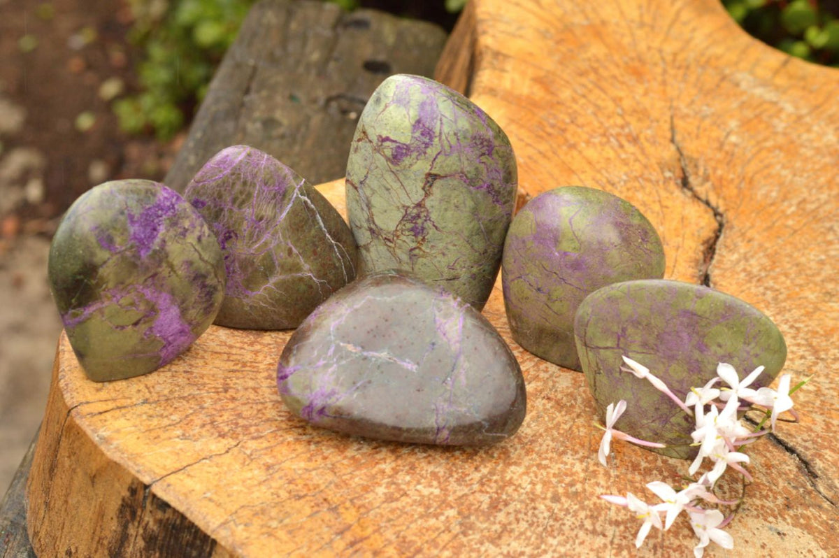 Polished Stichtite & Green Serpentine / Atlantisite Standing Free Forms x 6 From Barberton, South Africa - TopRock