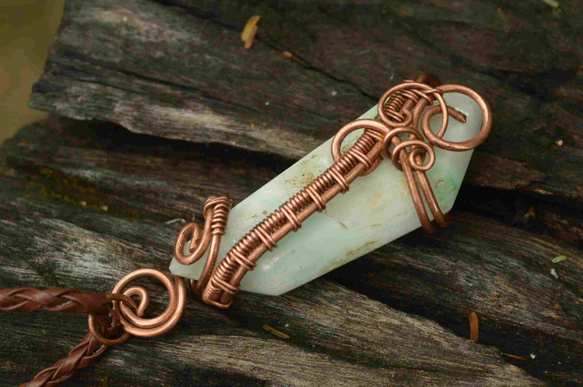 Polished Mixed Jewellery Free Forms With Copper Art Wire Pendants x 6 From Southern Africa - TopRock