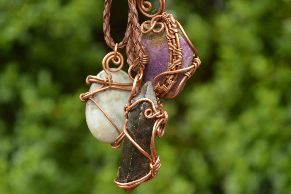 Polished Mixed Jewellery Free Forms With Copper Art Wire Pendants x 6 From Southern Africa - TopRock