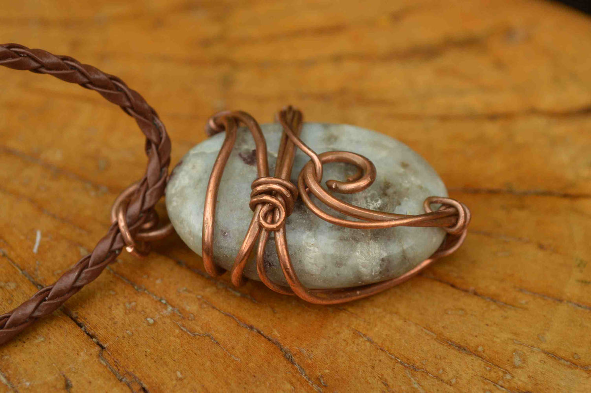 Polished Mixed Jewellery Free Forms With Copper Art Wire Pendants x 6 From Southern Africa - TopRock