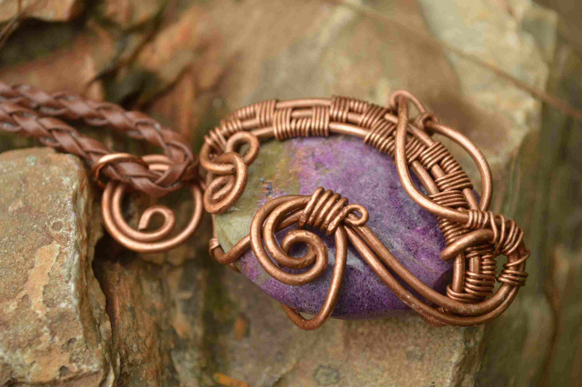 Polished Mixed Jewellery Free Forms With Copper Art Wire Pendants x 6 From Southern Africa - TopRock