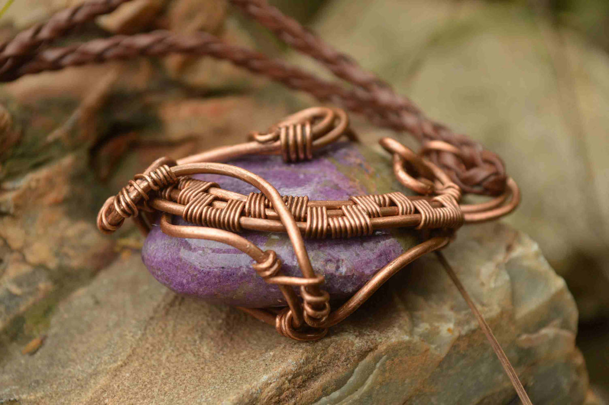 Polished Mixed Jewellery Free Forms With Copper Art Wire Pendants x 6 From Southern Africa - TopRock