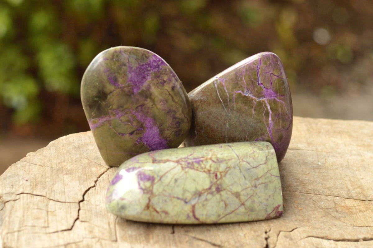 Polished Stichtite & Green Serpentine / Atlantisite Standing Free Forms x 6 From Barberton, South Africa - TopRock