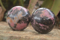Polished  Pink & Black Rhodonite Spheres x 2 From Madagascar - Toprock Gemstones and Minerals