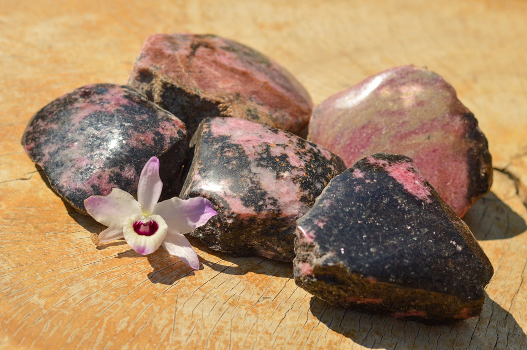 Polished One Side Polished Rhodonite Free Forms x 5 From Ambindavato, Madagascar - TopRock