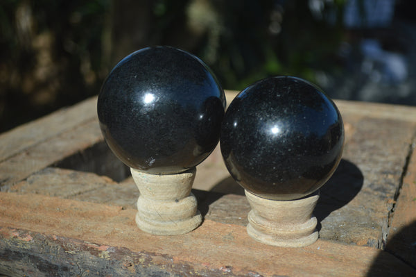 Polished Schorl Black Tourmaline Spheres  x 2 From Madagascar - Toprock Gemstones and Minerals 