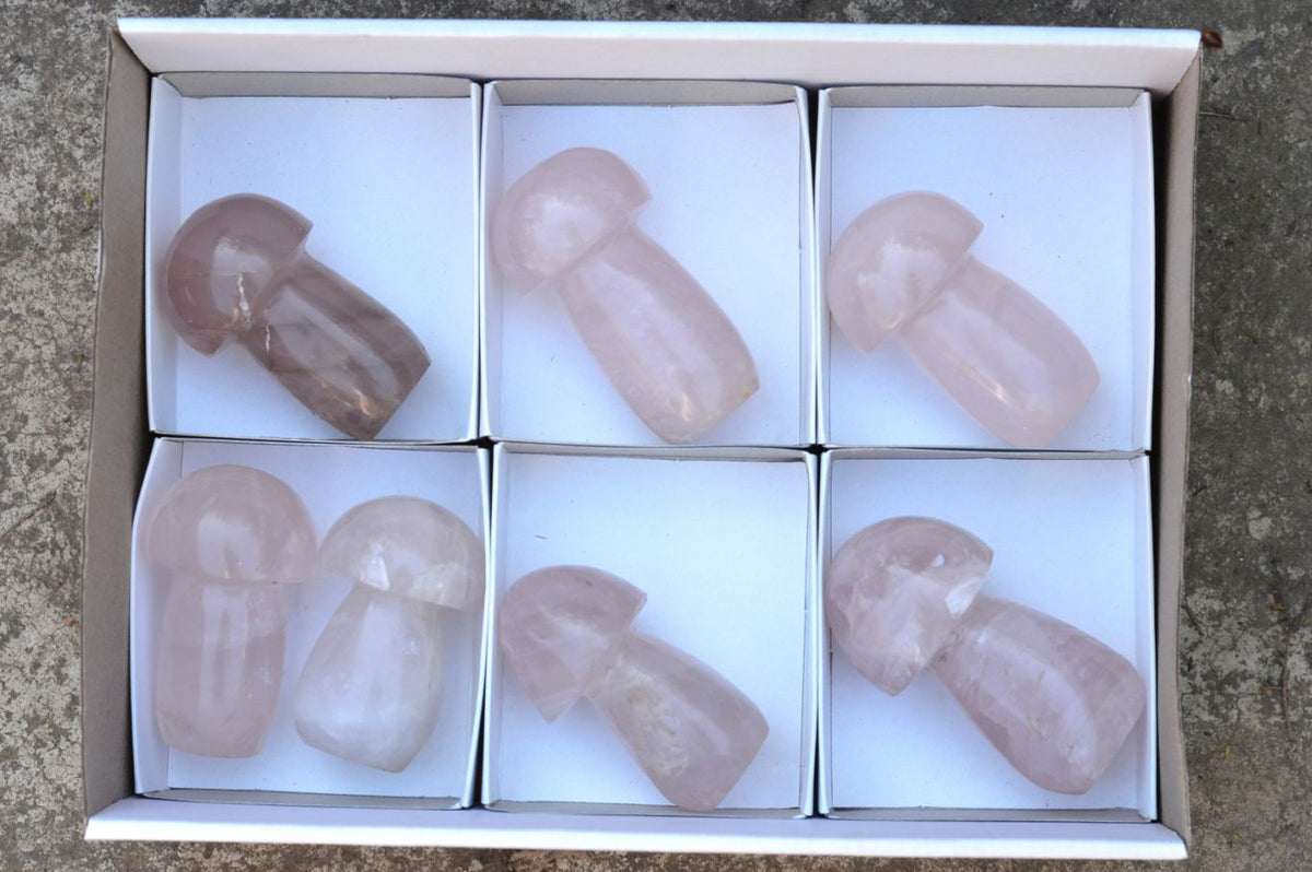 Polished Gemmy Pink Rose Quartz Mushrooms With Asterisms On Some x 7 From Madagascar - TopRock