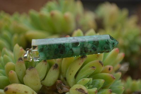 Polished Packaged Hand Crafted Resin Pendant with Emerald Chips - sold per piece - From Bulwer, South Africa - TopRock
