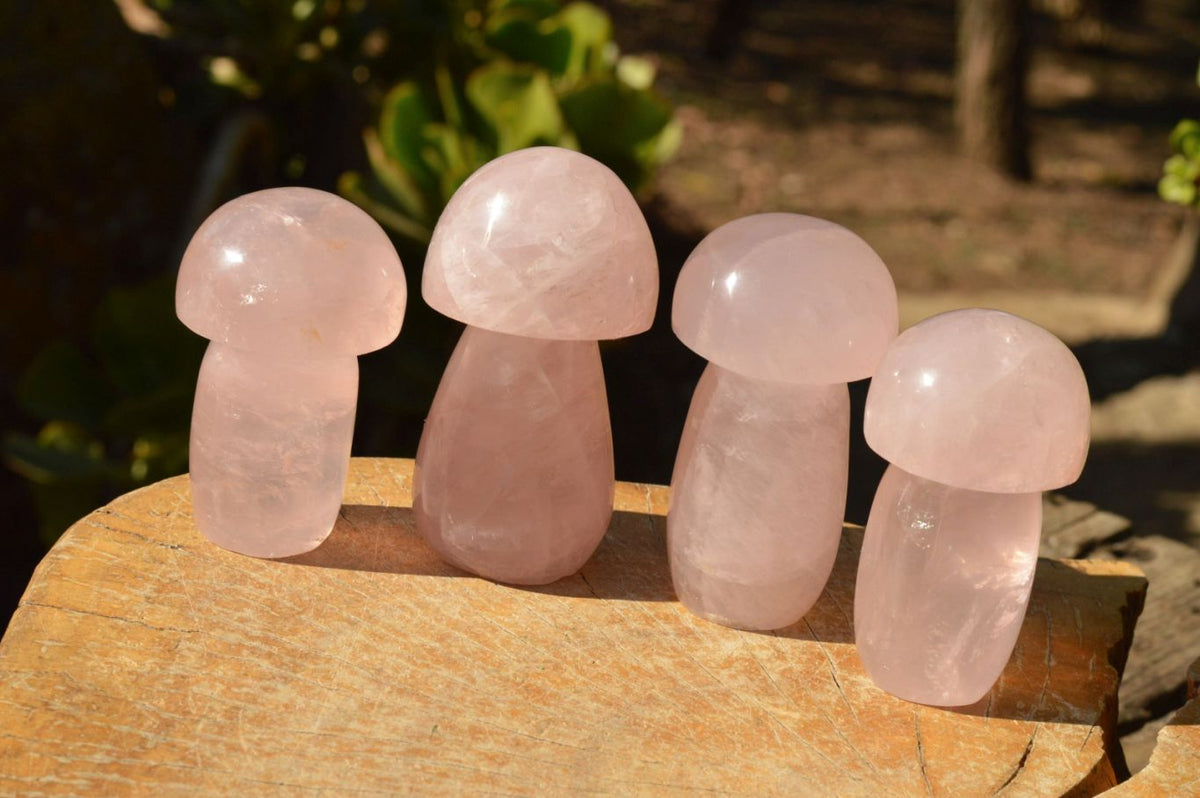 Polished Gemmy Pink Rose Quartz Mushrooms With Asterisms On Some x 7 From Madagascar - TopRock