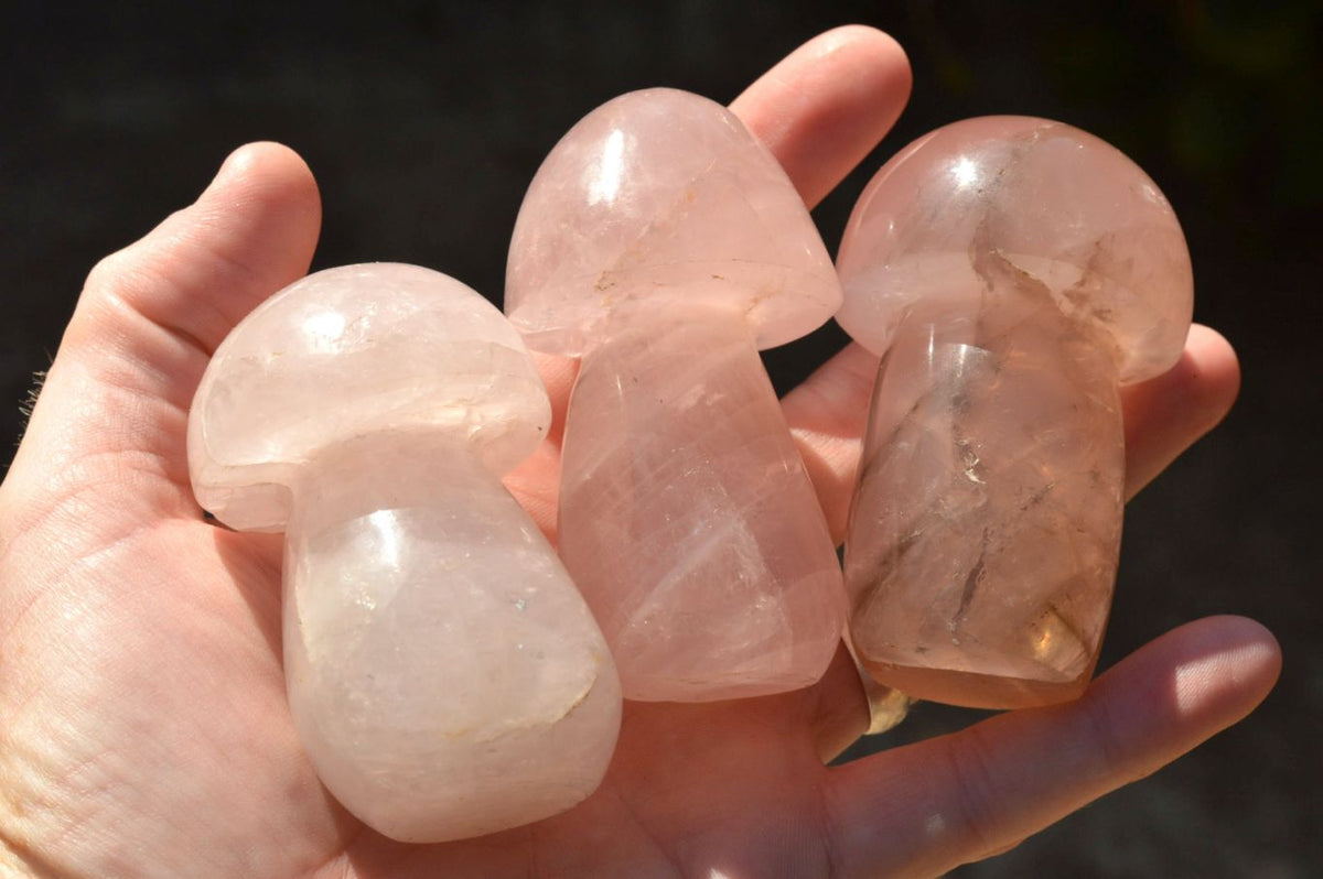Polished Gemmy Pink Rose Quartz Mushrooms With Asterisms On Some x 7 From Madagascar - TopRock