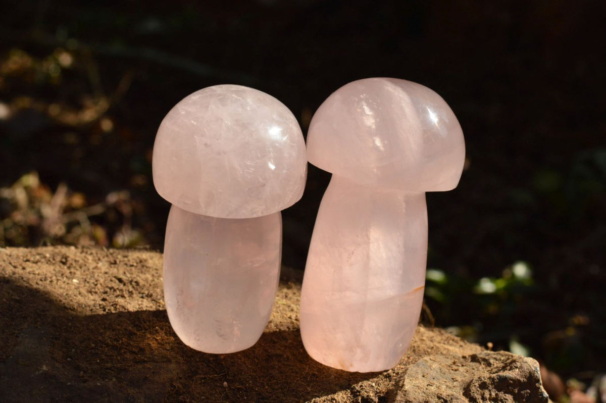 Polished Gemmy Pink Rose Quartz Mushrooms With Asterisms On Some x 7 From Madagascar - TopRock