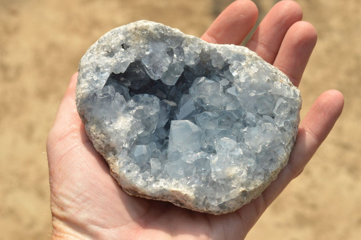 Natural Blue Celestite Specimens With Gemmy Cubic Crystals x 2 From Sakoany, Madagascar - TopRock