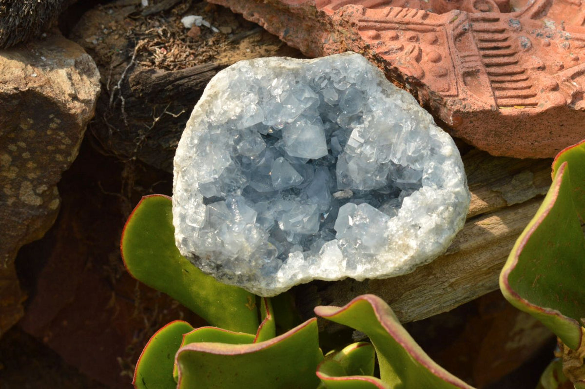Natural Blue Celestite Specimens With Gemmy Cubic Crystals x 2 From Sakoany, Madagascar - TopRock