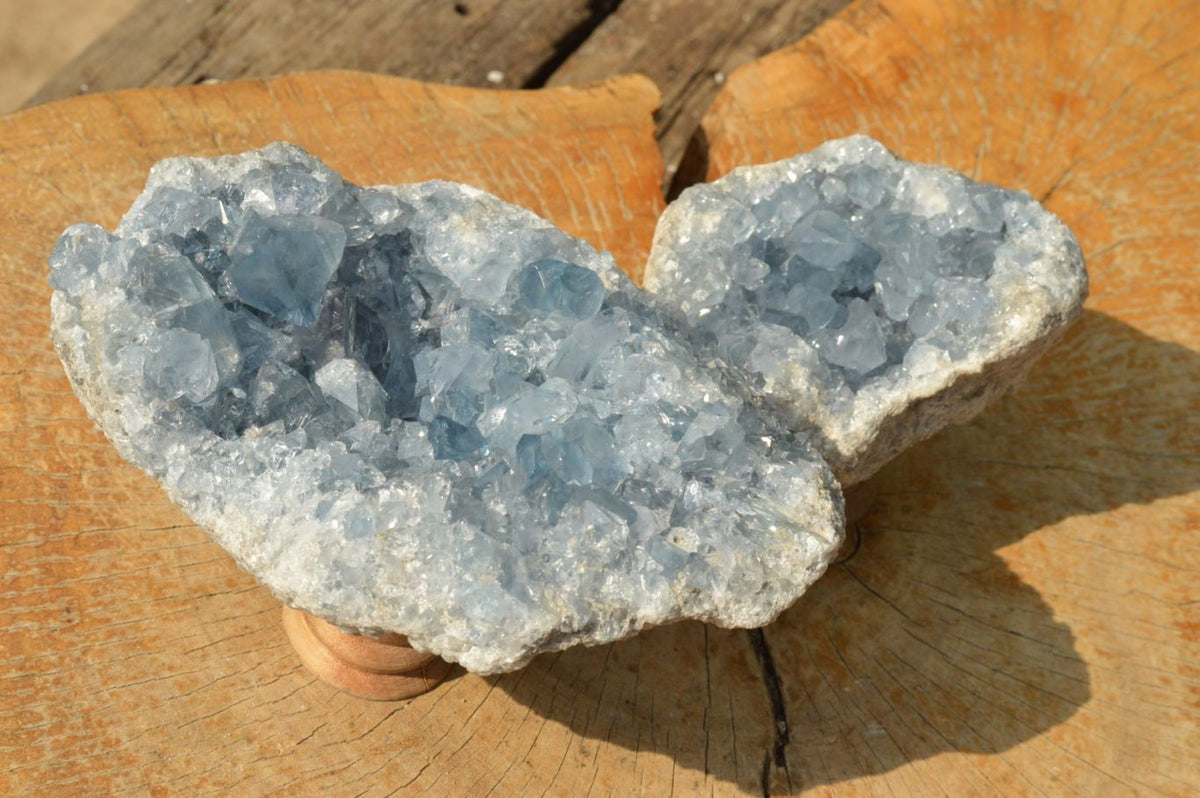 Natural Blue Celestite Specimens With Gemmy Cubic Crystals x 2 From Sakoany, Madagascar - TopRock