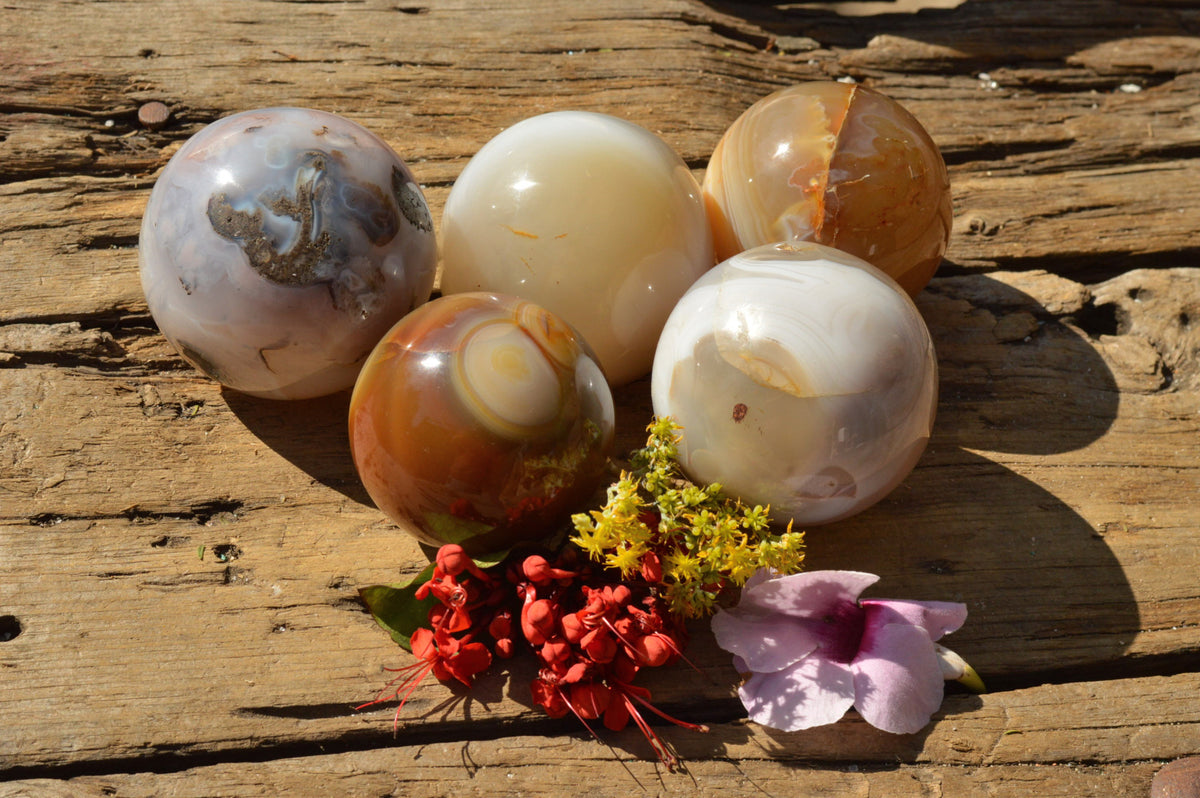 Polished Stunning Selection Of Banded Agate Spheres x 5 From Madagascar - TopRock