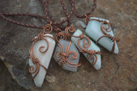 Polished Copper Wire Wrapped Blue Smithsonite Jewellery Pendants x 6 From Congo - Toprock Gemstones and Minerals
