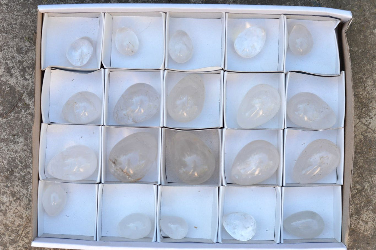 Polished Selection Of Girasol Pearl & Clear Quartz Eggs x 20 From Madagascar - TopRock