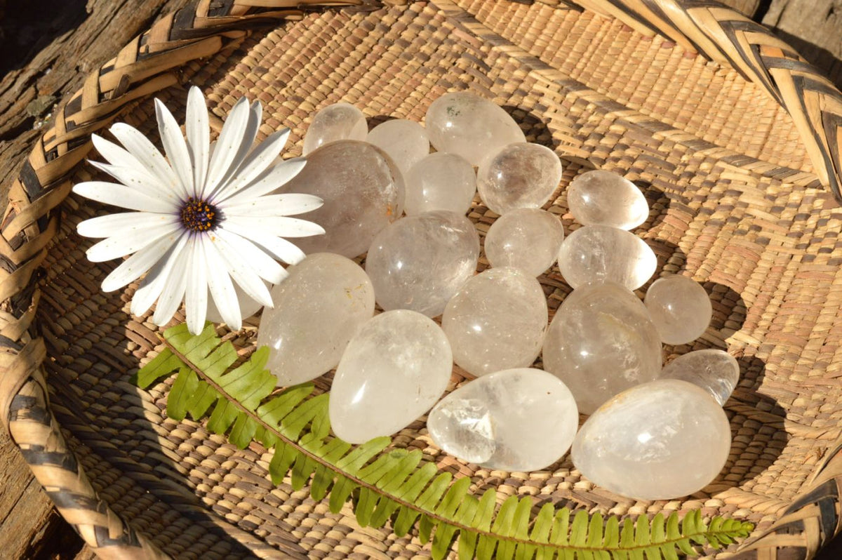 Polished Selection Of Girasol Pearl & Clear Quartz Eggs x 20 From Madagascar - TopRock