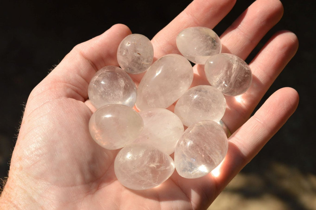 Polished Selection Of Girasol Pearl & Clear Quartz Eggs x 20 From Madagascar - TopRock