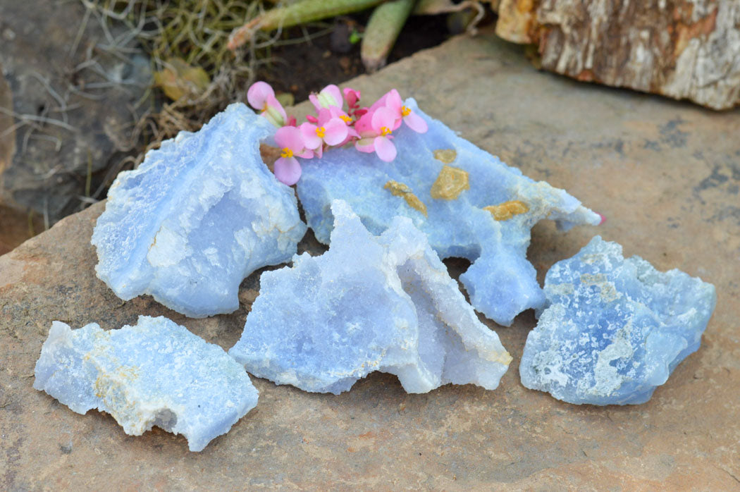 Natural Etched Blue Chalcedony Agate Specimens x 5 From Nsanje, Malawi - TopRock