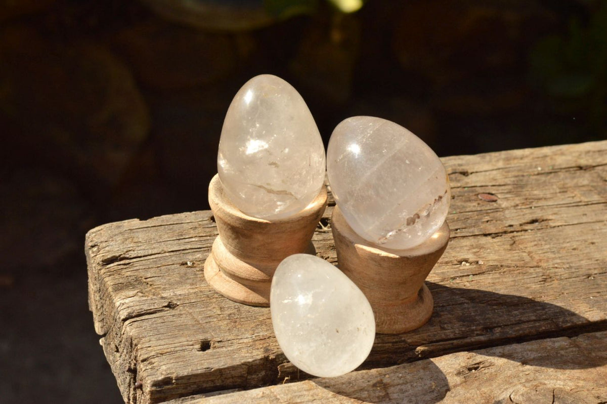 Polished Selection Of Girasol Pearl & Clear Quartz Eggs x 20 From Madagascar - TopRock