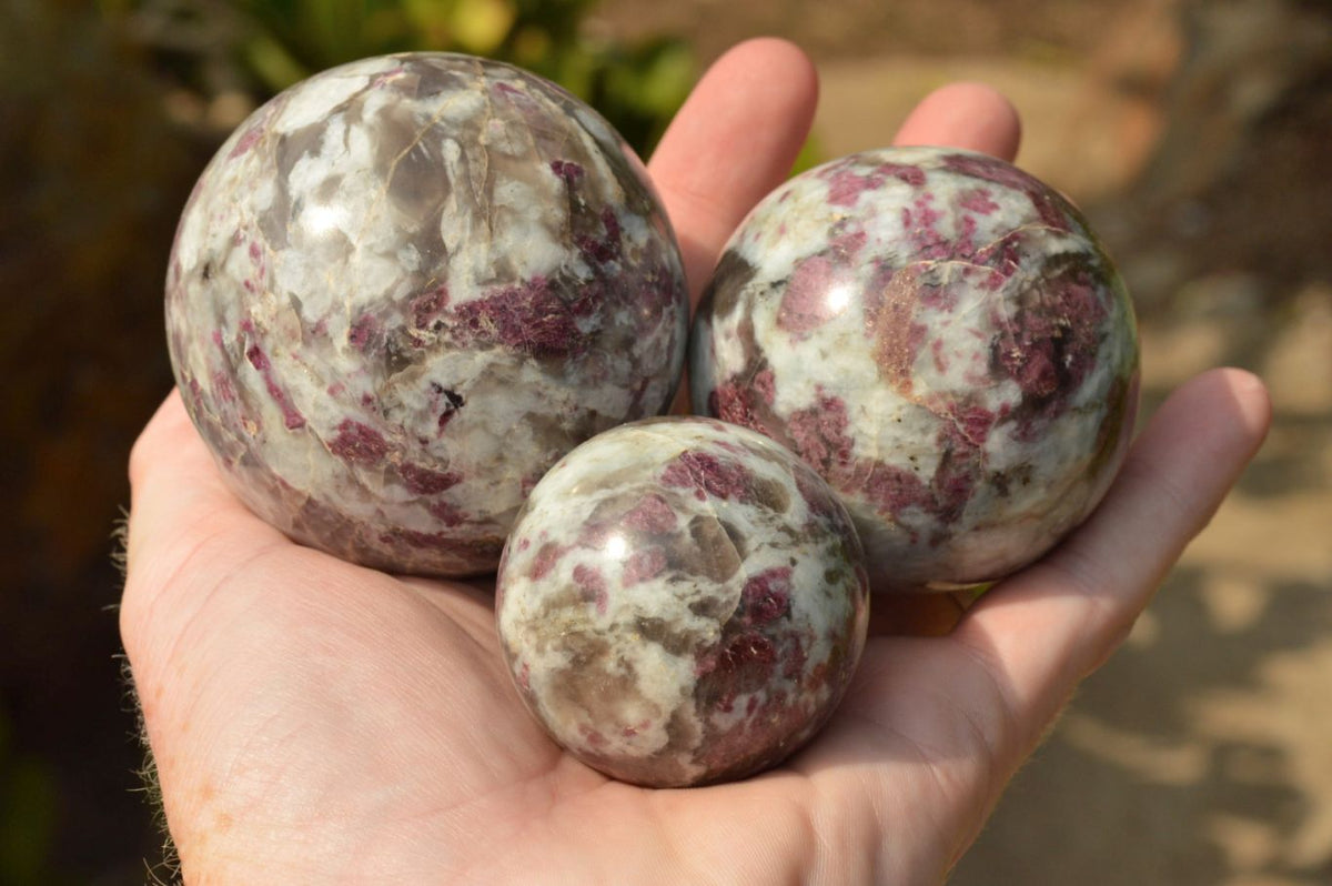 Polished Small & Medium Sized Pink Tourmaline Rubellite Spheres x 4 From Madagascar - TopRock
