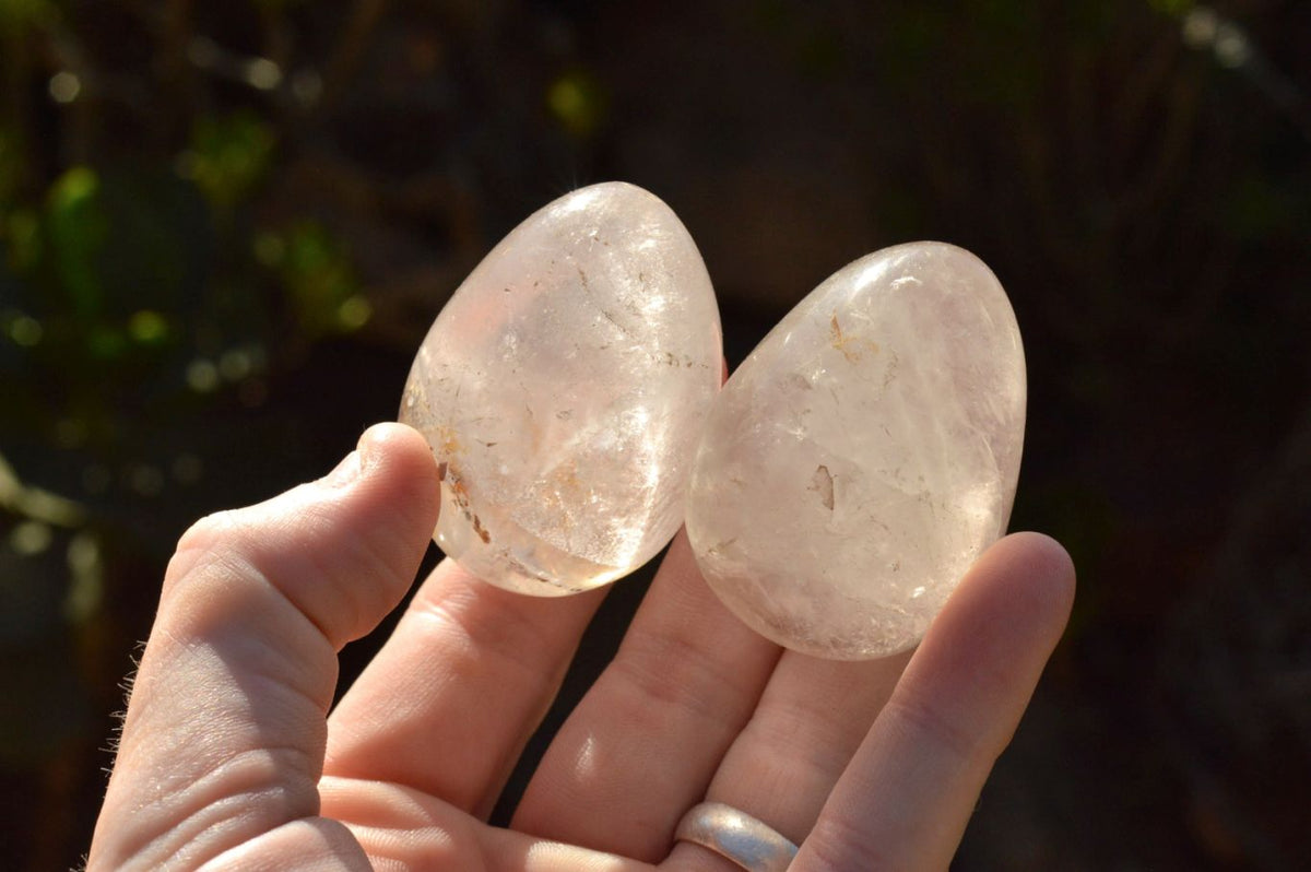 Polished Selection Of Girasol Pearl & Clear Quartz Eggs x 20 From Madagascar - TopRock