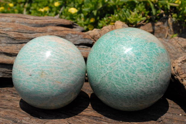 Polished Amazonite Spheres With Natural Flaws On One But Both Very Nice x 2 From Zimbabwe - TopRock