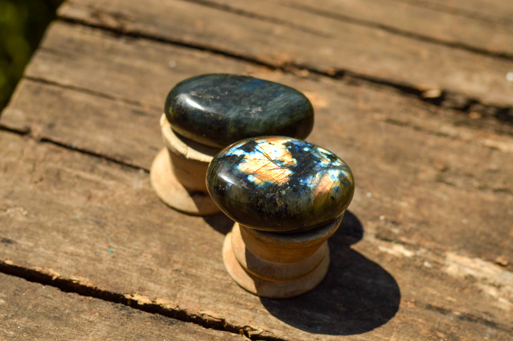 Polished Labradorite Palm Stones With Intense Blue & Gold Flash x 12 From Tulear, Madagascar - TopRock
