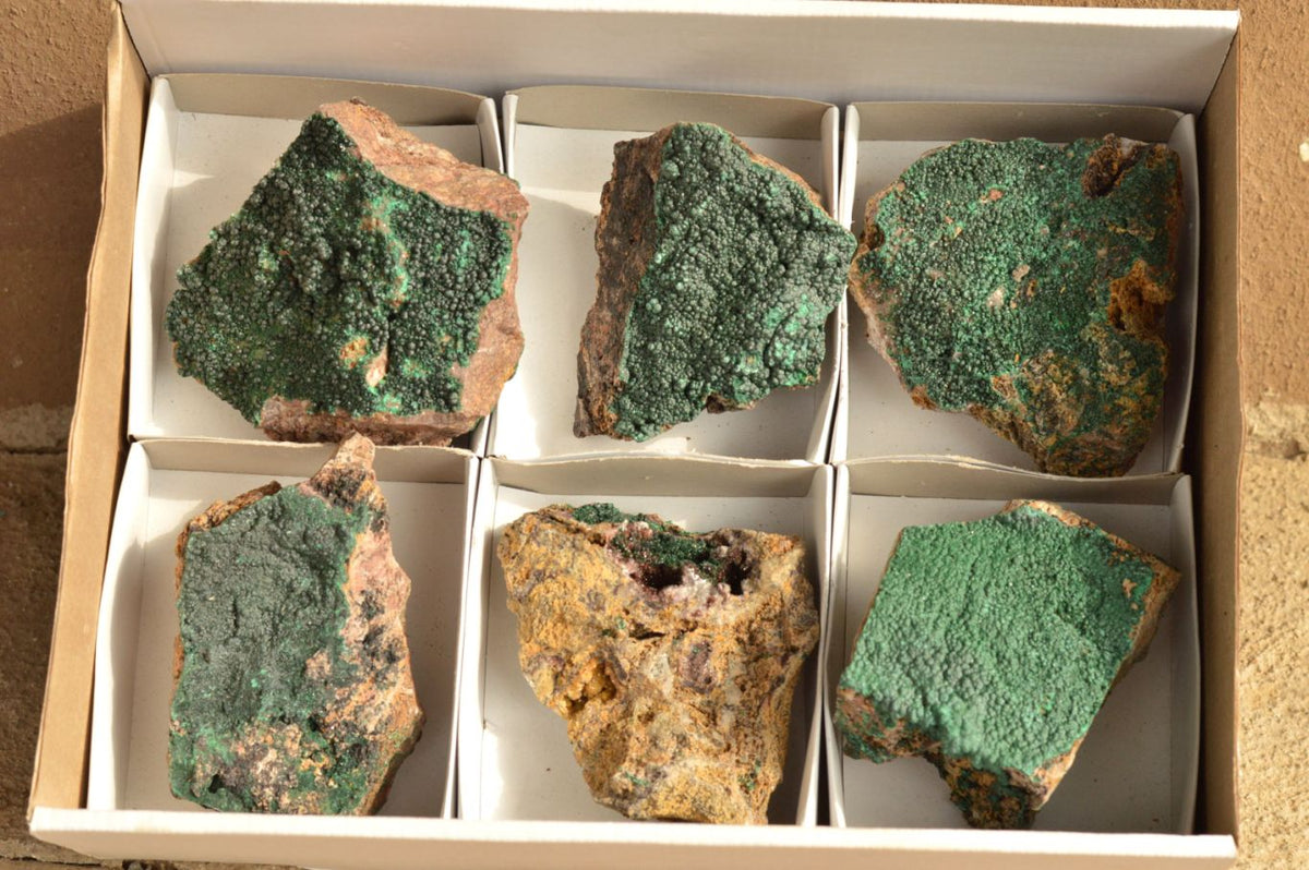 Natural Micro Botryoidal Malachite on Matrix Specimens x 6 From Tenke Fungurume, Congo - TopRock